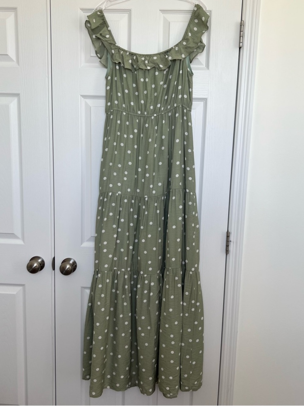 Pinkblush Olive Green Polka Dot Ruffle Maxi Dress - Picture 2 of 9